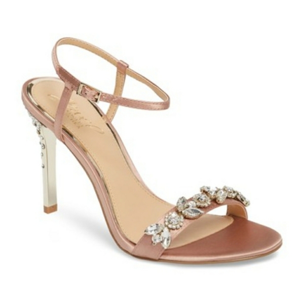 Jewel Badgley Mischka Tex Blush Satin Bridal Heels - Picture 1 of 7